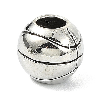 Sport Theme Alloy European Beads, Large Hole Beads, Antique Silver, Basketball, 10.5x9.5mm, Hole: 4.5mm