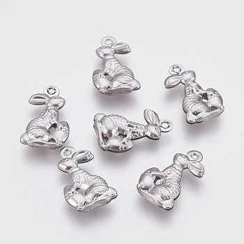 304 Stainless Steel Bunny Pendants, Rabbit, Stainless Steel Color, 17.5x10.5x3mm, Hole: 1mm