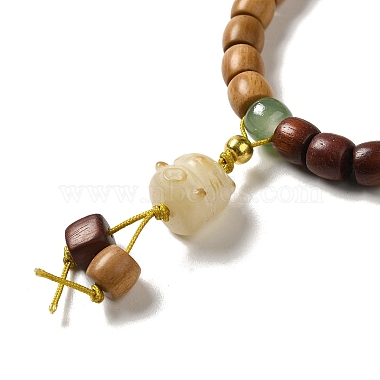 bracelet extensible en perles de bois de santal bicolore avec breloque chat en résine pour femmes(BJEW-B080-14)-2