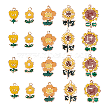 Light Gold Yellow Flower Alloy+Enamel Pendants