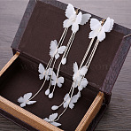 Alloy Cloth Butterfly Tassel Clip-on Earrings, with Plastic, Golden, White, 175x50mm(FS-WG42BDC-01)