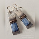 Alloy Resin Dangle Earrings for Women, Rectangle, Antique Silver, 50mm(WGDA915-01)