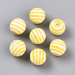 Handmade Porcelain Beads, Fancy Antique Glazed Porcelain, Round & Stripe, Yellow, 12~12.5mm, Hole: 2.5mm(PORC-N009-03)