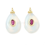 Opalite Pendants, Flat Teardrop Charms with Brass Pave Cubic Zirconia Findings, Cadmium Free & Lead Free, Long-Lasting Plated, Rack Plating, Real 18K Gold Plated, 23x13x6mm, Hole: 2.2mm(KK-G555-17G-01)
