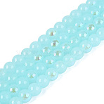 Electroplate Imitation Jade Glass Beads Strands, Round, Rainbow Plated, Half Plated, Pale Turquoise, 6~6.5mm, Hole: 0.8~1mm, about 67~72pcs/strand, 14.57~15.35 inch(37~39cm)(EGLA-Q132-6MM-01B-05)
