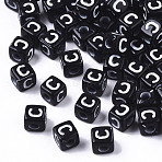 Opaque Acrylic Beads, Horizontal Hole, Alphabet Style, Cube, Black & White, Letter.C, 5x5x5mm, Hole: 2mm, about 5000pcs/500g(SACR-N002-01C-1)