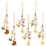 6Pcs 3 Styles Bees Alloy Enamel & Glass Mobile Straps, Bees, Yellow, 108~115mm, 2pcs/style(HJEW-SC0001-94)