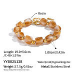 10.6MM Vintage Resin Polygon Beaded Bracelets, with 304 Stainless Steel Findings, Real 18K Gold Plated, Sandy Brown, 7-1/2 inch(19cm)(IT6760-3)