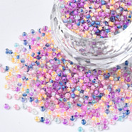 Glass Seed Beads, Round Hole, Transparent Inside Colours Rainbow Beads, Round, Colorful, 2~2.5x1.5~2mm, Hole: 0.8mm, about 450g/pound(SEED-S057-D-M)
