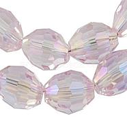 Electroplate Glass Beads, AB Color Plated, Faceted Oval, Pink, 6x4mm, Hole: 1mm, about 67~68pcs/strand(X-GC885Y-6)