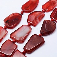 Natural Red Agate Beads Strands, Flat Slab Beads, Dyed, Nuggets, 29~48x22~48x5.5~6mm, Hole: 1mm, about 9pcs/strand, 15.7 inch(40cm)(G-E438-01)