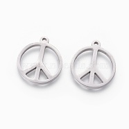 201 Stainless Steel Pendants, Manual Polishing, Peace Sign, Stainless Steel Color, 18x16x1.5mm, Hole: 1.2mm(X-STAS-F231-057P)