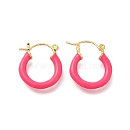 Brass Enamel Hoop Earrings for Women, Flat Round, Light Gold, Deep Pink, 20x19.5x4mm, Pin: 0.8mm(EJEW-M211-01LG-G)