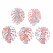 Cellulose Acetate(Resin) Pendants, Leaf, Pearl Pink, 26x21x2.5mm, Hole: 1mm(KY-T022-65B-06)