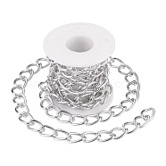 Aluminium Twisted Chains, Unwelded, with Spool, Silver, 18x13x2.5mm, 2m/roll(CHA-TA0001-08S)