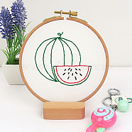 DIY Embroidery Starter Kits, including Embroidery Fabric & Thread, Needle, Embroidery Hoops, Instruction Sheet, Watermelon, 184x184mm(DIY-P077-105)