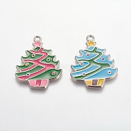 Alloy Enamel Pendants, Cadmium Free & Lead Free, Christmas Tree, Mixed Color, Platinum, about 37.5mm long, 29mm wide, 2mm thick, hole: 2mm(EAP003Y)