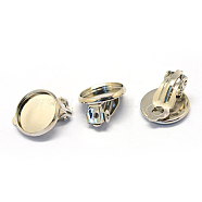 Iron Clip-on Earrings, Flat Round, Platinum, Tray: 12mm, 20.5x14x5mm(X-MAK-Q007-12)