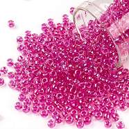 TOHO Round Seed Beads, Japanese Seed Beads, (785) Hot Pink Lined Crystal Rainbow, 8/0, 3mm, Hole: 1mm, about 222pcs/10g(X-SEED-TR08-0785)