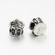 Antique Silver Plated Alloy Rhinestone European Beads, Large Hole Crown Beads, Hematite, 13x12mm, Hole: 5mm(CPDL-J030-29AS)