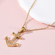 304 Stainless Steel Crystal Rhinestone Anchor Pendant Necklaces, Golden, 17.72 inch(45cm),(NJEW-Z057-01C-G)