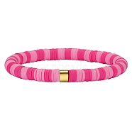 Polymer Clay Heishi Surfer Stretch Bracelet with 304 Stainless Steel Beaded, Preppy Bracelet, Flamingo, Inner Diameter: 2 inch(5.2cm)(BJEW-SW00109-05)