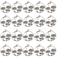 60Pcs Tibetan Style Alloy Pendants, Ring with Mushroom & Moon Charm, Antique Silver, 27.5x23.5x3mm, Hole: 1.6mm(FIND-SC0025-26)