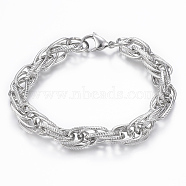 304 Stainless Steel Rope Chain Bracelets, with Lobster Claw Clasps, Stainless Steel Color, 7-1/2 inchx3/8 inchx1/8 inch(190x8x1.5mm)(BJEW-K172-10P)