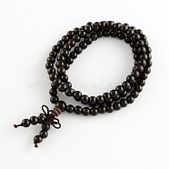 Dual-use Items, Wrap Style Buddhist Guru Jewelry Ebony Round Beaded Bracelets or Necklaces, Black, 600mm, 108pcs/bracelet(BJEW-R281-04)