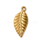 Ion Plating(IP) 304 Stainless Steel Pendants, Leaf Charm, Real 18K Gold Plated, 24x10.5x2mm, Hole: 1.8mm(STAS-N103-73G)