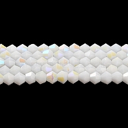 Opaque Solid Color Imitation Jade Glass Beads Strands, AB Color Plated, Faceted, Bicone, White, 4x4mm, Hole: 0.8mm, about 87~98pcs/strand, 12.76~14.61 inch(32.4~37.1cm)(GLAA-F029-P4mm-D15)