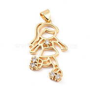 Rack Plating Brass Micro Pave Cubic Zirconia Pendants, Cadmium Free & Lead Free, Human, Real 18K Gold Plated, 32x17x3mm, Hole: 4x3mm(ZIRC-C035-15G)