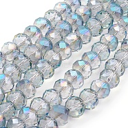 Electroplate Glass Beads Strands, Rainbow Plated, Faceted, Rondelle, Dark Turquoise, Size: about 10mm in diameter, 8mm thick, hole: 1mm, about 72pcs/strand(EGLA-S001-1)