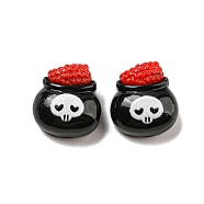 Halloween Theme Resin Decoden Cabochons, Black, Skull, 13x12.5x6.5mm(RESI-C050-01K)