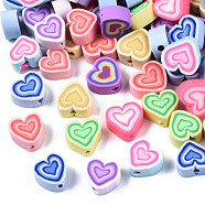 Handmade Polymer Clay Beads, Heart, Mixed Color, 8~10x9~10.5x4~5mm, Hole: 1.2mm(CLAY-ZX006-13)