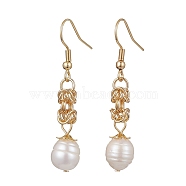 Oval Natural Pearl Dangle Earrings, Golden, 46x9mm(EJEW-JE05614-01)