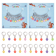 Acrylic Flat Round with Number Pendant Locking Stitch Markers, 304 Stainless Steel Clasp Stitch Marker, Mixed Color, 2.8cm, 10 style, 1pc/style, 10pcs/set(HJEW-PH01870)