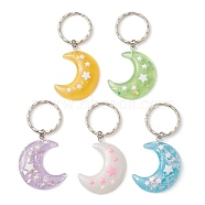 Plastic Moon & Star Keychain, with Iron Keychain Clasp Findings, Mixed Color, 6.7cm, Moon: 42x31.5x6mm(KEYC-JKC00709)