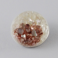 Brass Jewelry Snap Buttons, with Resin Beads, Flat Round, Platinum, Saddle Brown, 18x11~13mm, Knob: 5mm(X-RESI-R076-5)