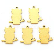 Vacuum Plating 201 Stainless Steel Pendants, Laser Cut, Blank Stamping Tag, Owl, Golden, 17x14x1mm, Hole: 1.5mm(STAS-N092-35B-G)