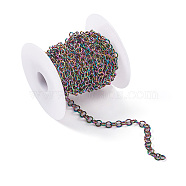 Vacuum Plating 304 Stainless Steel Rolo Chains, Belcher Chain, with Spool, Soldered, Rainbow Color, 5x5x0.9mm, 5m/roll(CHS-TA0001-13)