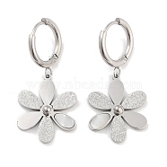 Texture Flower 304 Stainless Steel Shell Dangle Earrings, Hoop Earrings for Women, Stainless Steel Color, 36x16.5mm(EJEW-L283-076P)