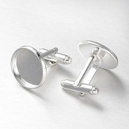 Brass Cuff Button, Cufflink Findings for Apparel Accessories, Silver Color Plated, Tray: 16mm, 27x18mm(X-KK-E062-S)