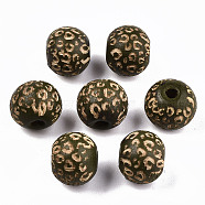Painted Natural Wood Beads, Laser Engraved Pattern, Round with Leopard Print, Dark Olive Green, 10x8.5mm, Hole: 2.5mm(X-WOOD-T021-53A-04)