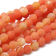 Natural Crackle Agate Beads Strands, Dyed, Round, Grade A, Dark Orange, 4mm, Hole: 0.8mm, about 93pcs/strand, 15 inch(G-G055-4mm-3)