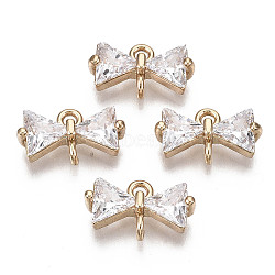 Brass Micro Pave Cubic Zirconia Links Connectors, Bowknot, Long-Lasting Plated, Light Gold, Clear, 7x12x3.5mm, Hole: 1.2mm(X-KK-R111-060)