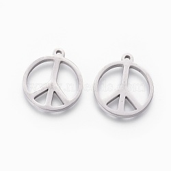 Non-Tarnish 201 Stainless Steel Pendants, Manual Polishing, Peace Sign, Stainless Steel Color, 18x16x1.5mm, Hole: 1.2mm(X-STAS-F231-057P)