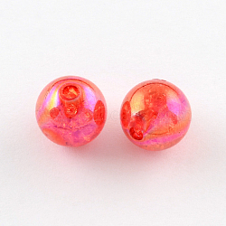 Transparent Crackle Acrylic Beads, AB Color, Round, Red, 8mm, Hole: 2.5mm, 1800pcs/500g(CACR-R011-8mm-11)