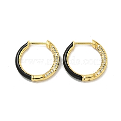 Brass Micro Pave Cubic Zirconia Hoop Earring, with Enamel, Real 18K Gold Plated, Black, 24x3.5mm(EJEW-C088-25G-02)