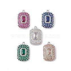 Rack Plating Brass Micro Pave Cubic Zirconia Pendants, Rectangle Charm, Cadmium Free & Lead Free, Long-Lasting Plated, Mixed Color, Platinum, 17x10x4mm, Hole: 1mm(KK-C019-05P)